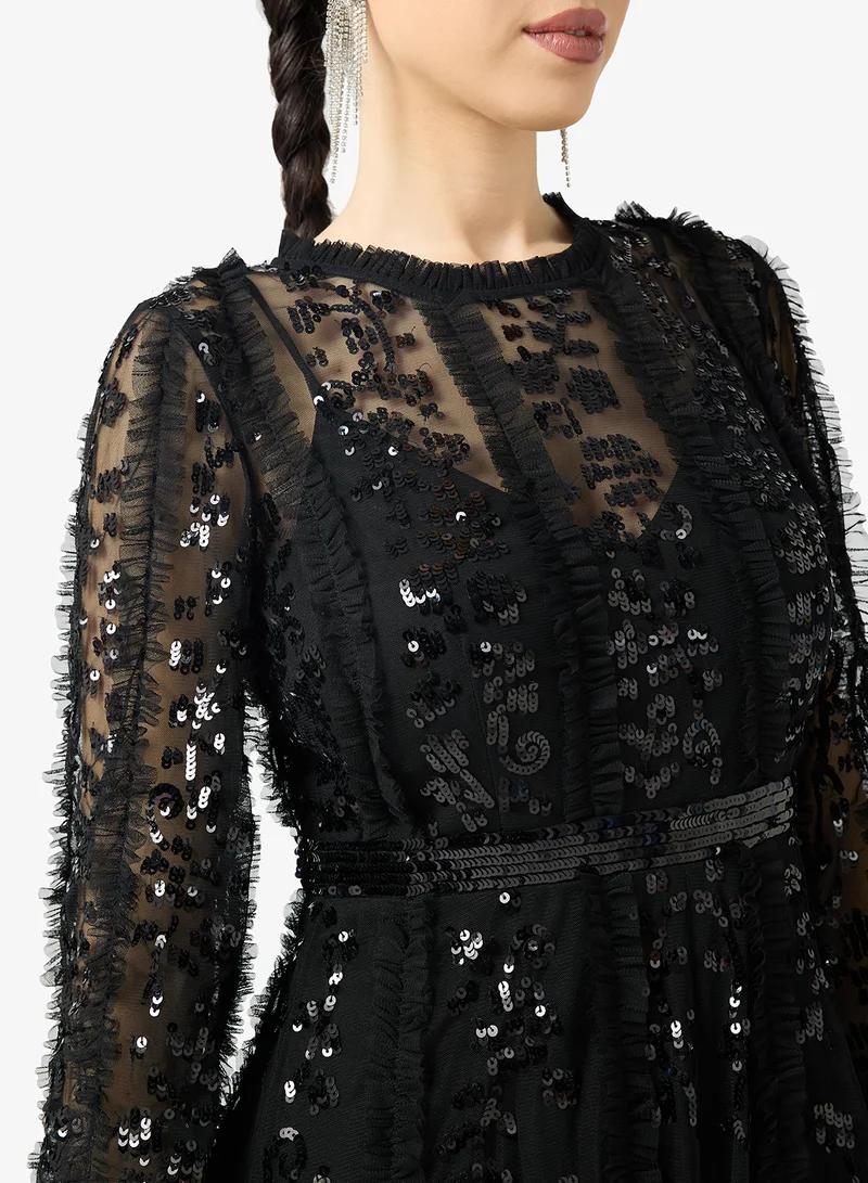 Namshi x  Embellished Evening Dress With Sheer Sleeves for Women | Best Price UAE